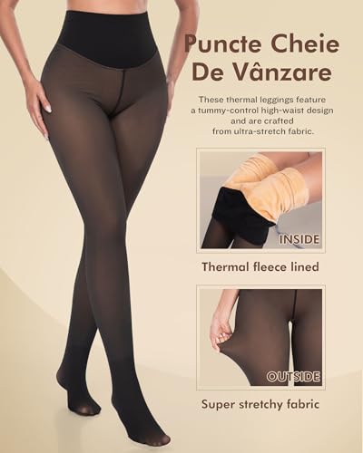 Image of CHRLEISURE Women's Fleece Lined Tights - Fake Sheer Warm Pantyhose Thick Winter Leggings(SY Cocoa, M /L)