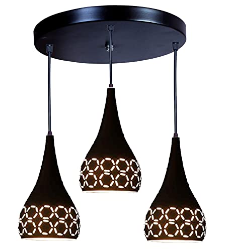 Image of GreyWings 3 Light Hanging Light for Home | Black Aluminium Pendant Light with E27 Holder | Modern Ceiling Hanging Lamp for, Bulb Not Included, Cluster Set
