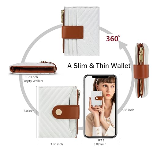 Small Womens Wallet,Leather RFID Blocking Bifold Ladies Wallet,Compact Card Holder Wallet with Zipper Pocket for Handbag,Travel & Crossbody Bag(Quilted, Beige＆Brown)2