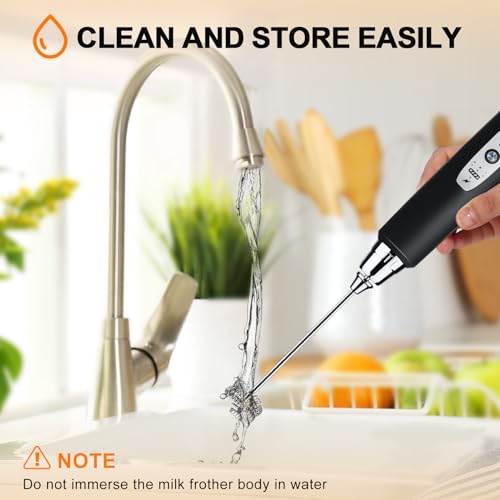 Yuswko Black Handheld Milk Frother Wand For Coffee, Rechargeable Electric Whisk With 3 Heads 3 Speeds Drink Mixer Coffee Frother For Latte thumb #6
