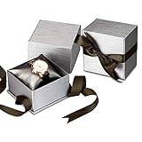 MOOCA 2 Pcs Set Steel Grey Color Paper Watch Bracelet Gift Box with Dark Chocolate Color Satin Ribbon, Watch Bracelet Jewelry Display Box, 3 5/8'W x 3 5/8'D x 2 3/4'H