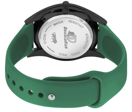 Image of DOUBLERUN Black Case Silicone Strap, 24-Hour Display, Roman Numerals, Analog Watch