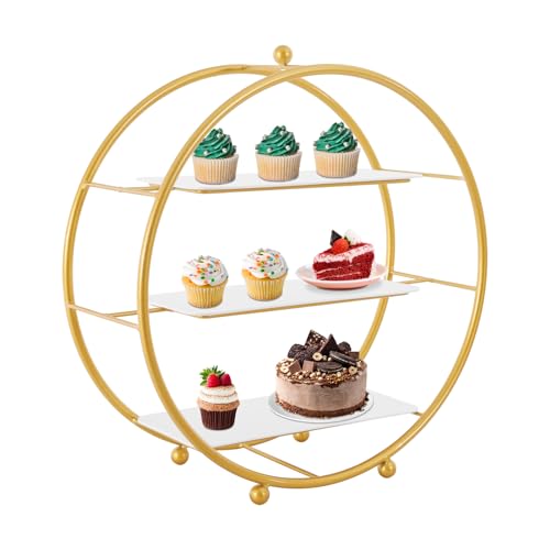 2 Pcs Gold Metal Tiered Cupcake Stand, 16.9 inch 3 Tier Round Dessert Stand Circle Cupcake Holder Stand Cake Display Stand for Dessert Table Display Party Wedding Birthday