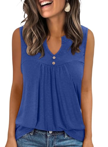 KISSMODA Tank Tops for Women Summer Casual Sleeveless Shirts Dressy Trendy V Neck Tunics Loose Notched Blouses S-3XL
