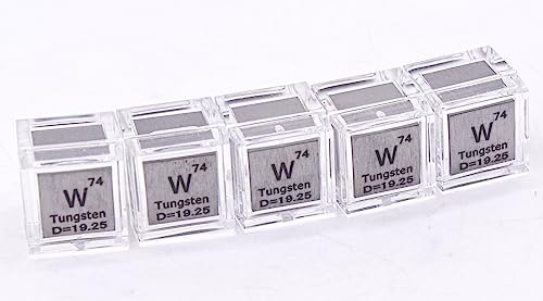 Image of 0.39 inch 10mm Tungsten Wolfram Metal Cube W up to 99.9% Pure Periodic Table Element Engraved Density Collection Science Education Display Block Cube + Acrylic Case Box - 1PC
