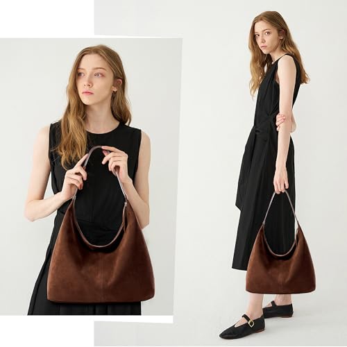 KALIDI Damen Shopper Handtasche Schultertasche Wildleder Tote Bag Vintage Hobo Tasche mit Reißverschluss Groß für Arbeit Schule Shopper Lässige täglich