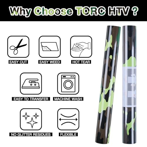TORC Army Green Camouflage HTV Vinyl 12 inch x 20 ft (12 in x 5ft Per Roll) Check Heat Transfer Vinyl Iron on Transfers - Easy to Cut & Weed for Heat Transfer Design by TORC - Image 3