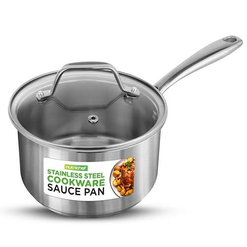 NutriChef 2 Quart Stainless Steel Saucepan with Lid