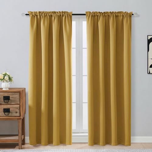 Image of Bright Gold Blackout Curtains for Bedroom 72 Inch Length 2 Panels Set, Thermal Insulated Curtains for Living Room Nursery, Energy Saving Window Drapes for Patio French Door Front Door, 2x40Wx72L