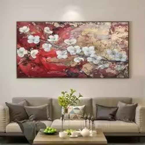Tableau mural fleurs rouges déco salon grand format 50x100 impression texturée - 2