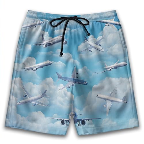 Mens Airplane Swim Trunks - Aircraft Swimming Trunks for Men, Hawaiian Military Helicopter Beach Shorts