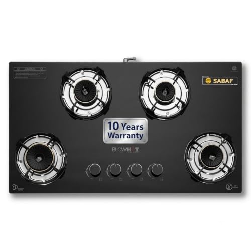 Image of BLOWHOT 4 Burner Auto Ignition PREMIUM Hybrid Gas Stove | Tornado Brass Burners | Stainless Steel Dip Tray | SABAF Gas Valve - Warranty | 10 Years on Product