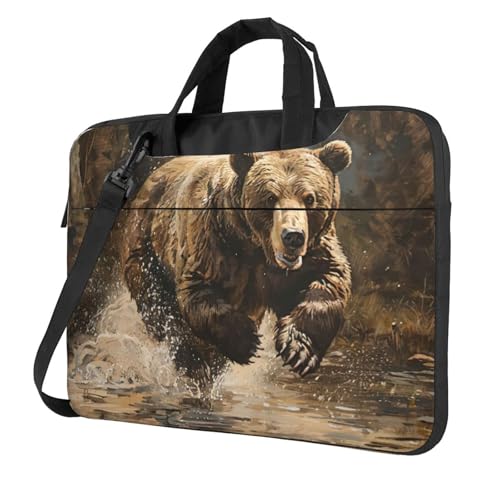 Elegante bolsa para laptop con estampado Bear Running y acabado de negocios