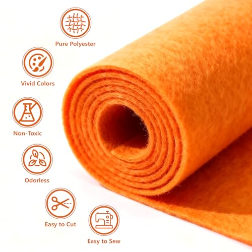 Image of Felt Fabric 36'' X 36'' Large Felt Sheets Stiff Craft Felt by The Yard for DIY Crafts Letter Coaster Flower Ornament Sewing Party Decoration Christmas Supplies Nonwoven (Orange)