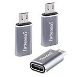 Intenso Adapter USB-C zu microUSB (C480M) 3 Stück, 480 Mbit/s High-Speed USB 2.0, OTG, Aluminium, Grau