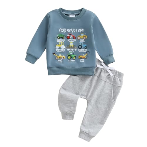 Image of Baby Boy Fall Clothes Set Long Sleeve Truck Tractor Print Sweatshirt Pants Toddler Infant Outfits 6 12 18 24 Months 2T