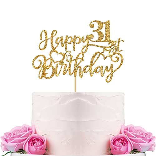 Happy 31st Birthday Cake Topper Adult 31st Birthday Cake Supplies Boy or Girl 31 Years Old Bday Party Decorations Gold Glitter