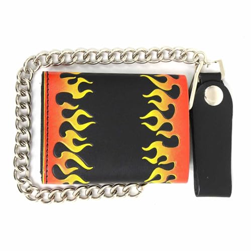 Image of Milwaukee Leather MLW7889 Men's 7.5 inch Black Premium Leather Soft Biker Wallet - Bi-Fold Anti-Theft Stainless Steel Chain