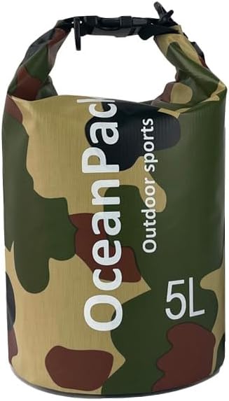 Bolsa seca impermeable de 5L10L20L para hombres, material de PVC, diseño de camuflaje, correas de hombro simplesdobles para kayak, natación, playa,