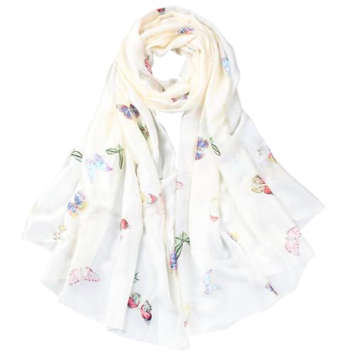 70x35inch Women Silk Feeling Head Hair Satin Scarf Wrapping Long Summer Fashion Lightweight Shawl Travel Beach Airplane (BB beige butterfly)
