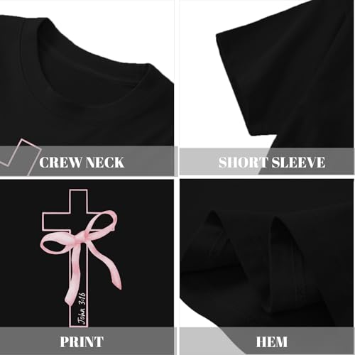 Image of Girls Cute Christian Shirts Kids Pink Bow Shirt Jesus God Faith Tshirts Aesthetic Cross Bible Verse Graphic Tee Tops