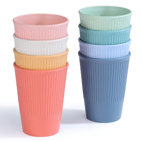 Image of becutlery Wheat Straw Cups, Unbreakable Drinking Cup Dishwasher Safe Water Glasses with 8 Colors for Drinking Water, Juice,Milk, Soda, Coffee,Easy to Clean & Reusable (8 Pcs)