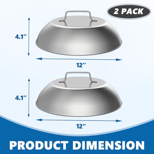 Image of SafBbcue 2 Sets Flat top Grill Accessories 12 inch Cheese Melting Dome Basting Cover for Blackstone, Pitboss, Camp Chef Steamer Pizza Oven /Wok Cover, Food Metal Dome Cover for Grill Cooking Accessories