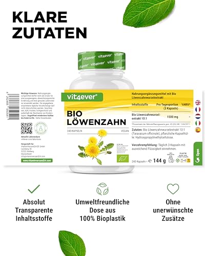 Löwenzahnwurzel Vit4Ever Bio 240 Kapseln 1500 mg Extrakt