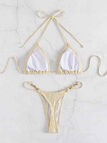 Verdusa Women's 2 Piece Bikini Set Swimsuits Swimwear Halter Triangle Top and Thong Bathing Suit3