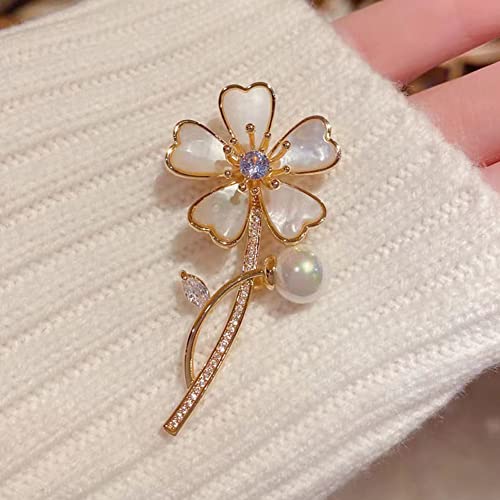 Image of Flower Brooch Pin for Women, Fashion Lady Lapel Pearl Brooch with Crystal Rhinestones