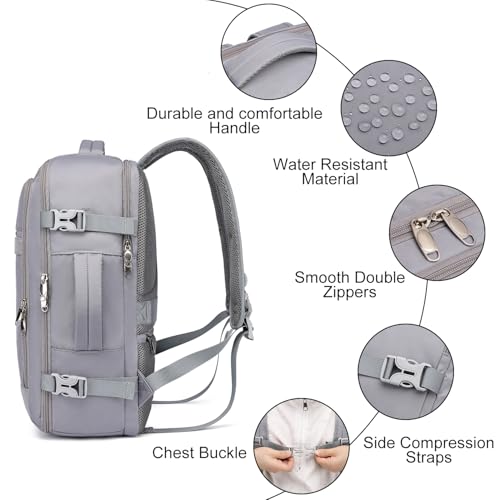 Image of EZUOLA Personal Item Travel Backpack for Men Women,Carry On Backpack with Shoe Pouch, TSA 15.6inch Laptop Mochila Flight Approved,College Teacher Bag Casual Daypack for Hiking Outdoor Weekend,Grey