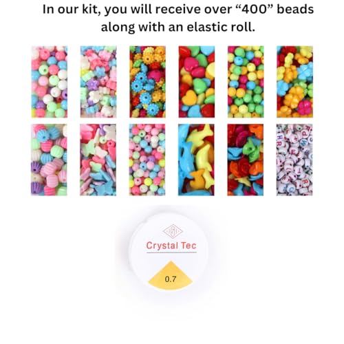 Image of ambitieux Bracelet Making Craft Kit 12 Types of Colorful 400+ pcs of Plastic Beads with Elastic- (Light Open Multicolor 2)