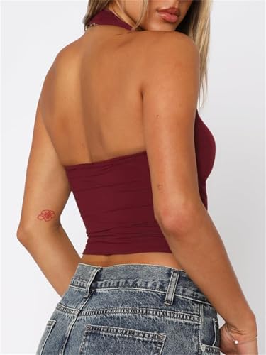 Women Sexy Halter Neck Backless Tank Top Open Back Sleeveless Slim Fit Y2k Summer Tops3