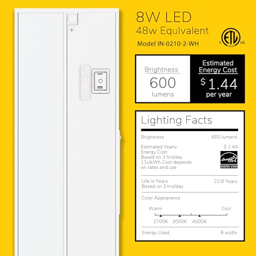 Image of GETINLIGHT 18-inch 3 Color Levels LED Under Cabinet Lighting, Hardwired or Plugged-in, Selectable White 2700K /3000K /4000K, Dimmable, White Finished, IN-0210-2