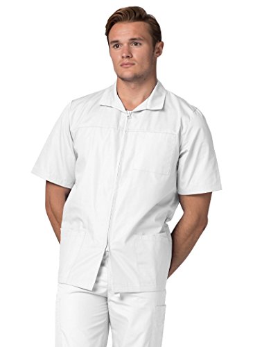 Adar Universal Scrubs for Men - Zippered Short Sleeved Scrub Jacket - 607 - White - M