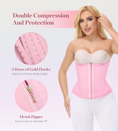 Image of SHAPSHE Waist Trainer For Women Cincher Underbust Corset Shapewear Zipper | Double-Layer Tummy Control Smooth Belly,15 Steel Bones Support Back,Elastic Mesh Enhances Comfort,Postpartum,Daily,Workout