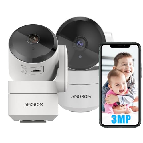 AMOROM 2K Indoor Security Wifi Camera with AI Custom Alerts(Reduce False Alarms), Pet Dog Cameras with App, Motion Detection, Pan/Tilt, Night Vision, Privacy Mode, Works with Alexa, 2.4GHz Wifi