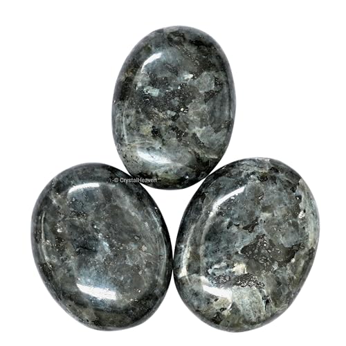 Image of Certified Larvikite Crystal Palm Pebbles Stones for Anxiety Stress Relief Massage - AAA Grade Original Healing Gemstone Agate Palm Stone for Yoga Meditation Spiritual Reiki Feng Shui