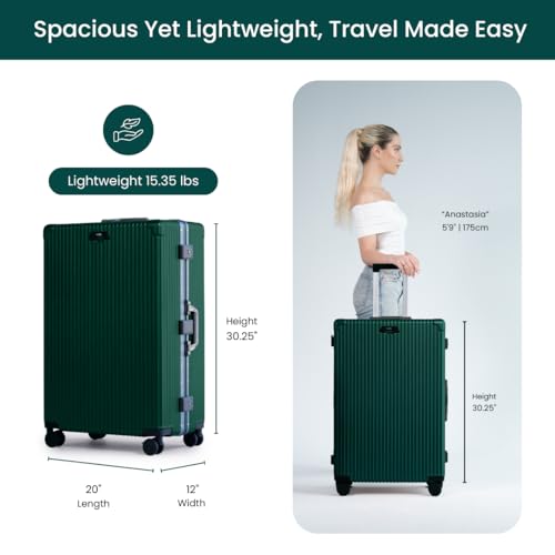 Image of Nobl Travel Zipperless Check In Suitcase - Aluminum Frame, Check In luggage 30.2x20x12 Airline Approved by Noble Travel - Unbreakable Polycarbonate Shell - TSA Locks 360 Spinner Wheels - Forest Green