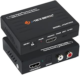 J-Tech Digital Premium Quality 1080P HDMI to HDMI + Audio (SPDIF + RCA Stereo) Audio Extractor Converter (JTDAT5CH)