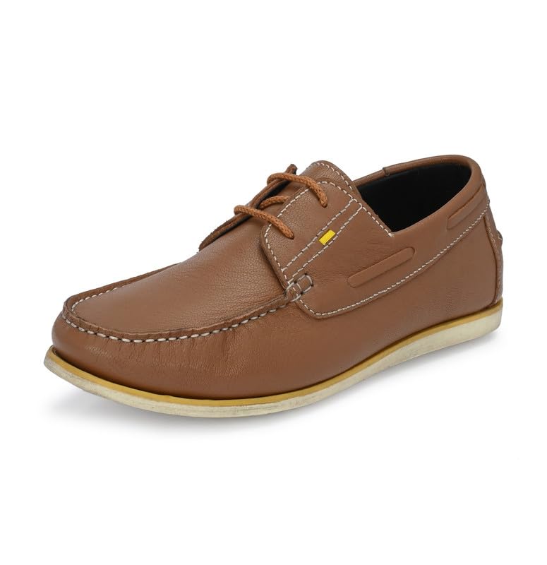 Men's Tan Leather Lace-Up Boat Shoes-image-48