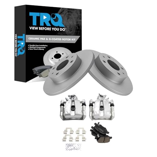 Image of TRQ Rear Brake Pad and Rotor Set Ceramic Solid G Coated Rotors Calipers