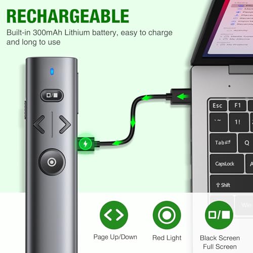HELLCOOL USB C Presenter, 2.4 GHz Kabellose Presenter mit Laserpointer, Wiederaufladbare Grün Pointer für Präsentationen, Laserpointer Präsentation für Windows/Mac/PowerPoint/Keynote/Google Slides/PDF