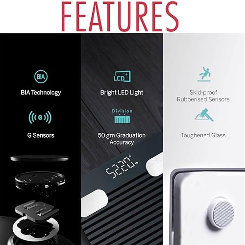 Image of HealthSense Smart Bluetooth Weight Machine for Body Weight, Digital Body Fat Analyzer Machine & Body Composition Scale with APP, 13 Body Composition, LED Display & 1 Year Warranty - Fitdays BS 171