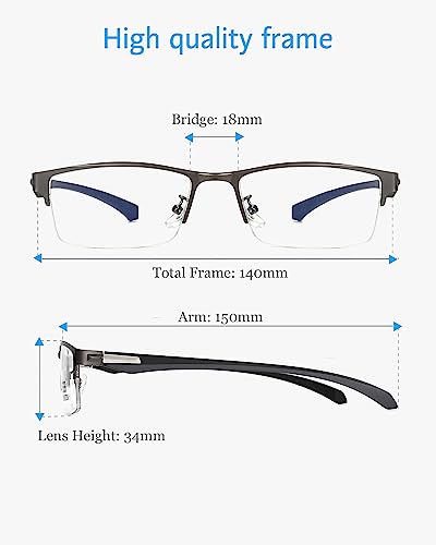 Image of ANRRI Blue Light Glasses for Men Semi Rimless Rectangle Metal Frame UV Blocking Computer Glasses