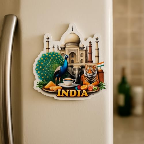 Image of Naxon India Theme Souvenir Wooden Refrigerator Stylish Fridge Magnet - Fridge Decoration Magnet for Kitchen & Home Decor | Perfect Souvenir Gift | Size 3x3 Inches | Pack of 1