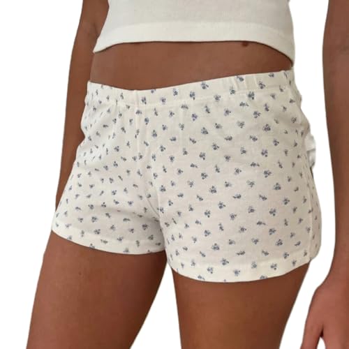Image of Womens Y2K Pajama Shorts Low Waist Striped Floral Lounge Boxers Pj Bottoms Comfy Sleep Shorts
