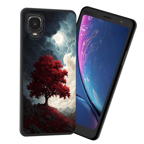 JHYYTUJTYP for TCL A3 A509DL Case,Premium Soft Silicone Slim Rubber Full Body Drop Protection Shockproof Cover Phone Case for TCL A3 A509DL,Red Tree on Mountain