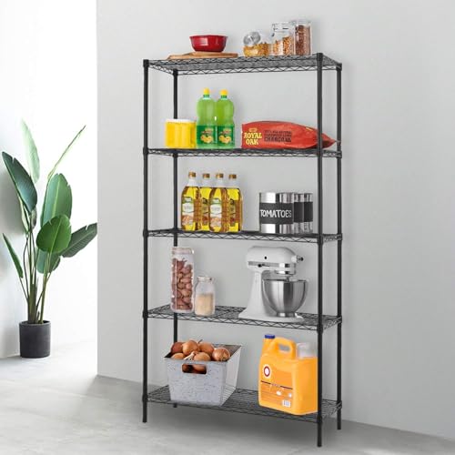 FDW 14" D×36" W×72" H Wire Shelving Unit Commercial Metal Shelf with 5 Tier Adjustable Layer Rack Strong Steel for Restaurant Garage Pantry Kitchen Garage，Black by FDW - Image 2