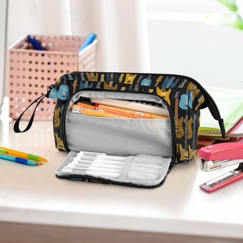 Image of Fisyme Colorful Music Guitars Pencil Case Large Capacity Pen Bags Box Big Makeup Pouch Organizer